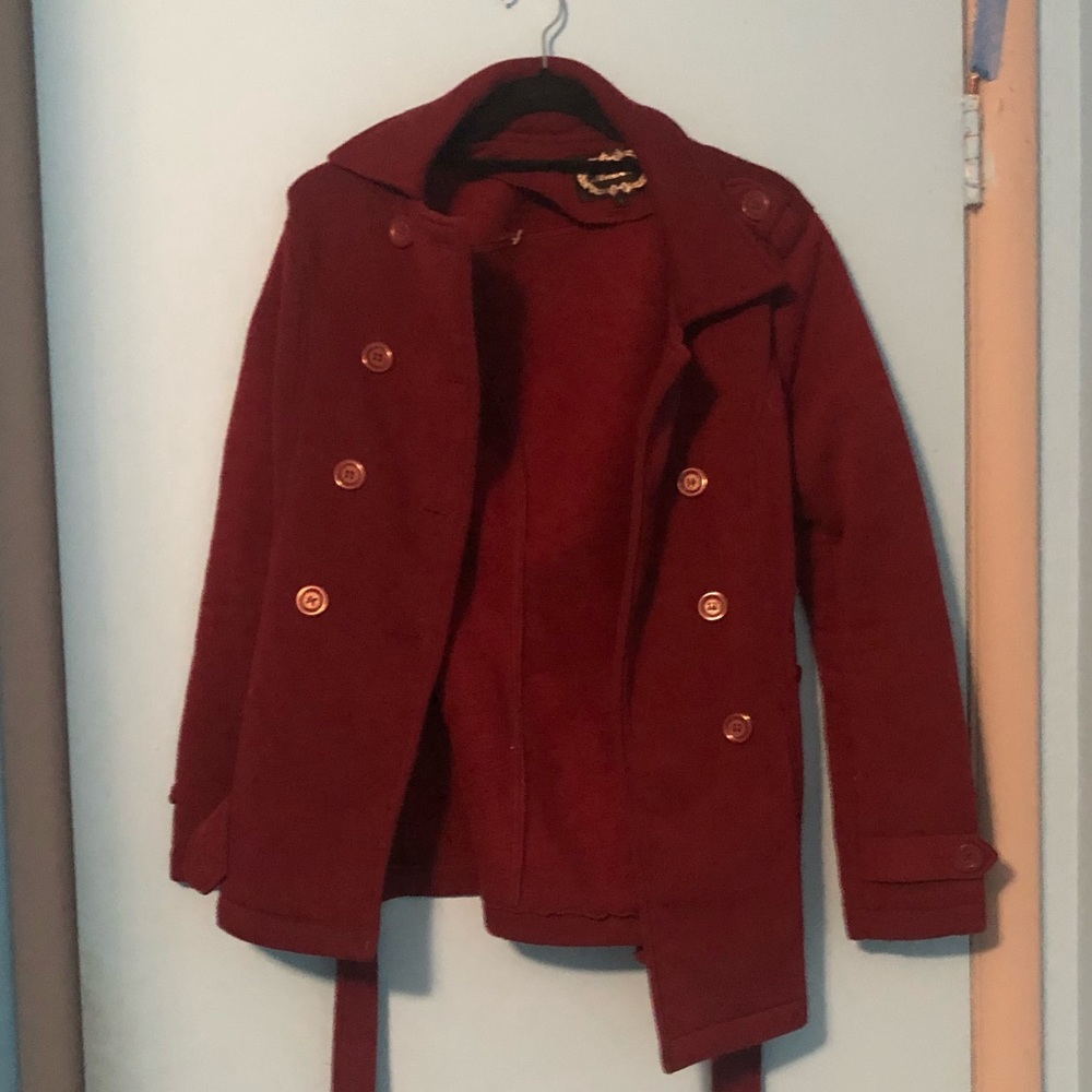 Maroon trench coat
